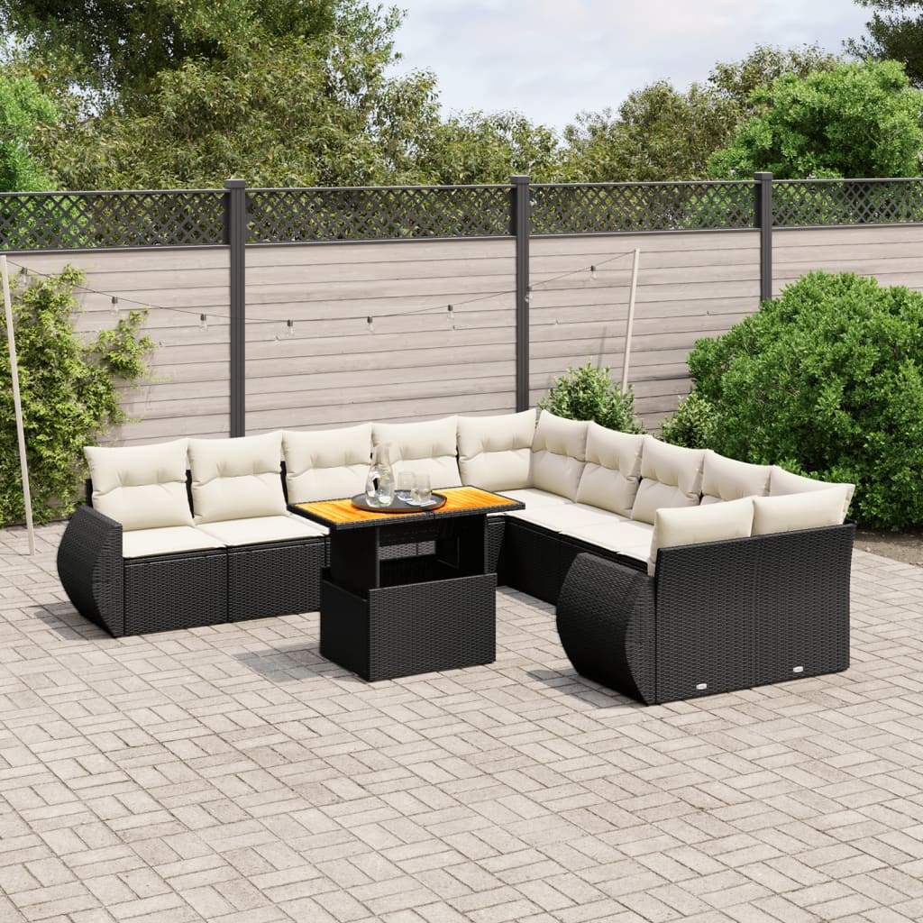 11-delige Loungeset met kussens poly rattan zwart is nu te koop bij PeponiXL, paradijselijk wonen!