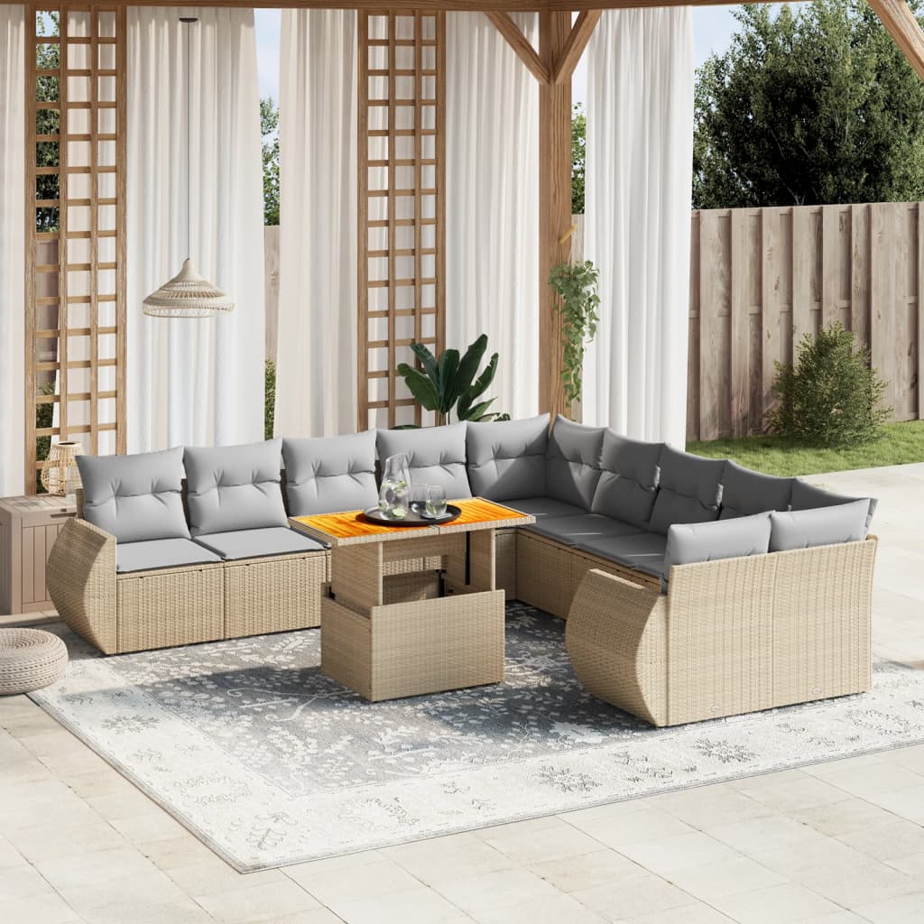 11-delige Tuinset met kussens poly rattan beige is nu te koop bij PeponiXL, paradijselijk wonen!