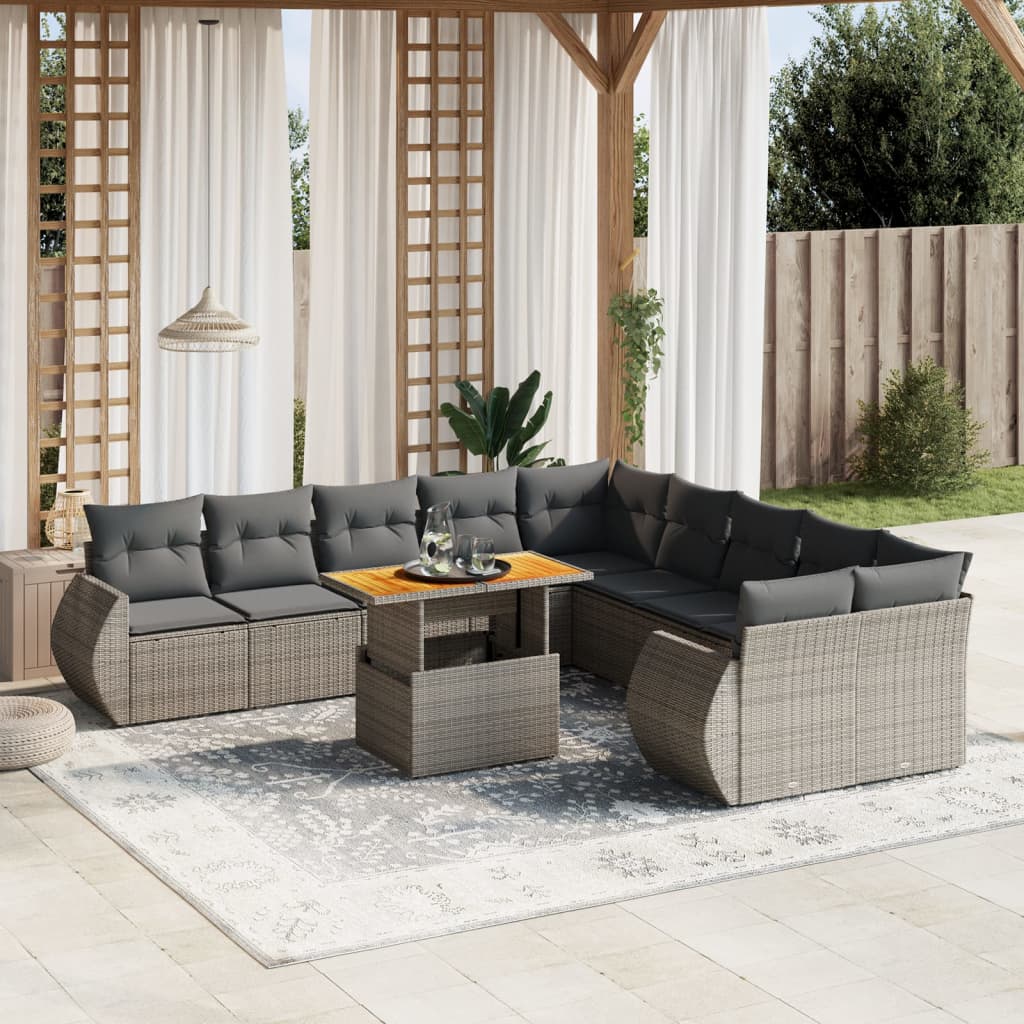 11-delige Loungeset met kussens poly rattan grijs is nu te koop bij PeponiXL, paradijselijk wonen!