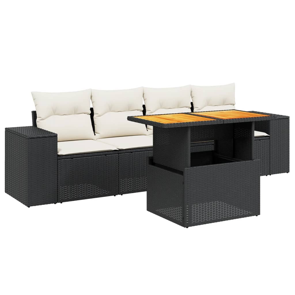 5-delige Loungeset met kussens poly rattan zwart is nu te koop bij PeponiXL, paradijselijk wonen!