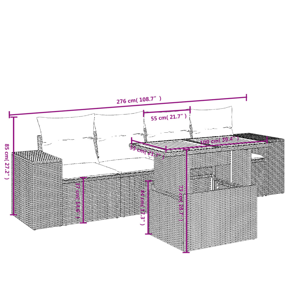 5-delige Loungeset met kussens poly rattan zwart is nu te koop bij PeponiXL, paradijselijk wonen!