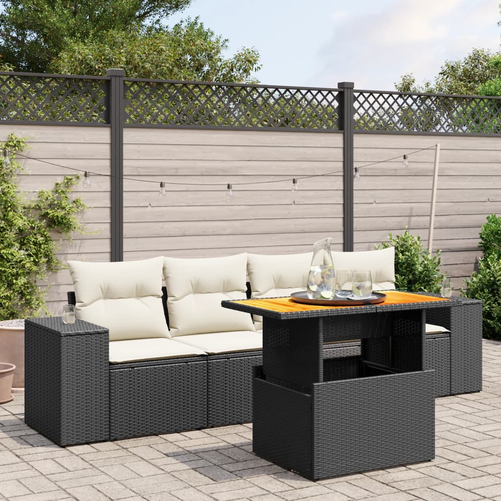 5-delige Loungeset met kussens poly rattan zwart is nu te koop bij PeponiXL, paradijselijk wonen!