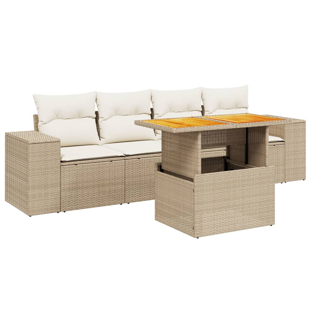 5-delige Loungeset met kussens poly rattan beige is nu te koop bij PeponiXL, paradijselijk wonen!