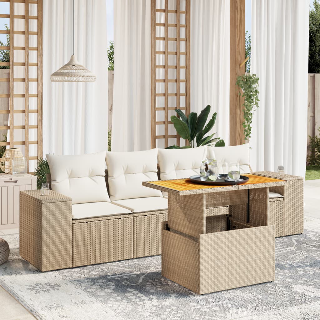 5-delige Loungeset met kussens poly rattan beige is nu te koop bij PeponiXL, paradijselijk wonen!