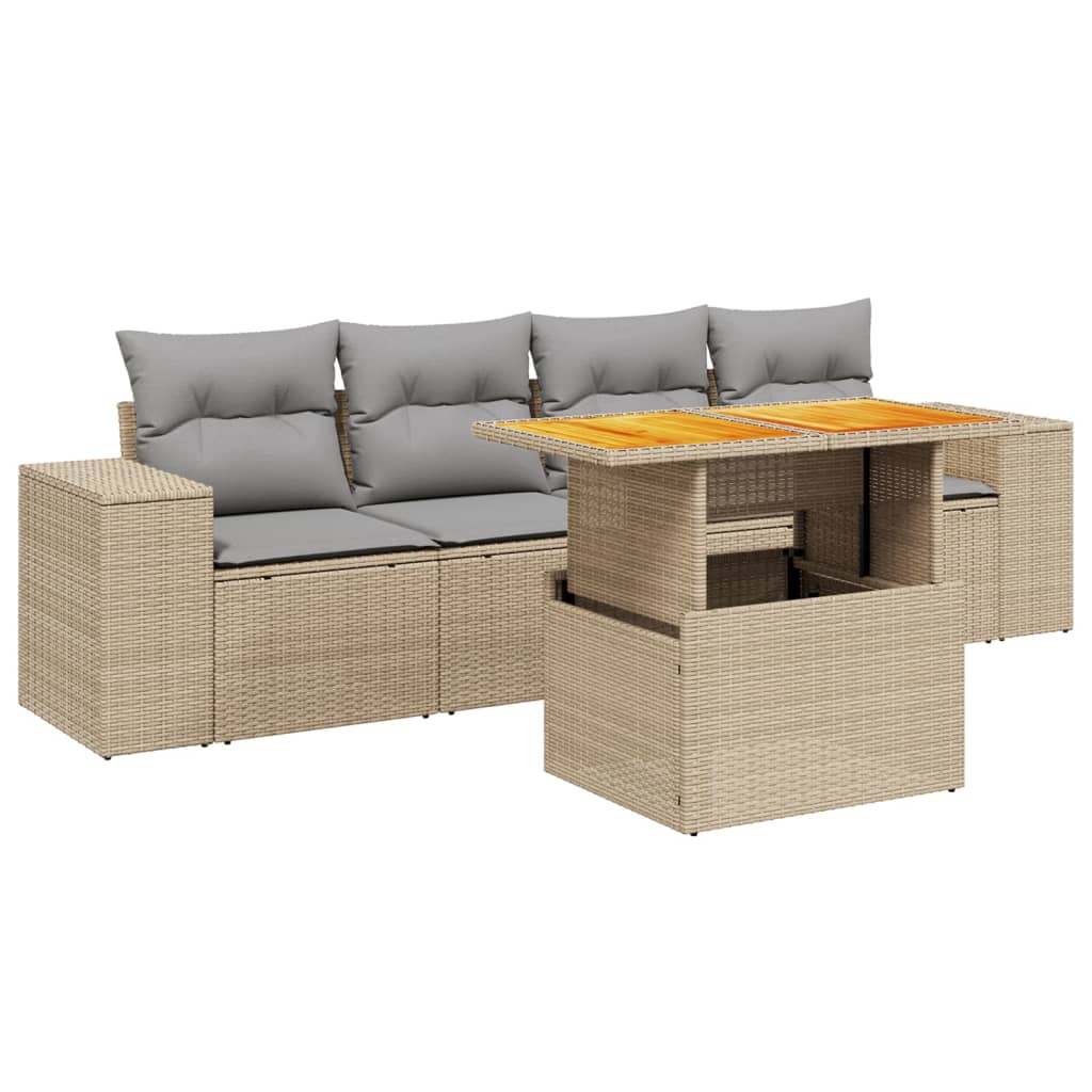 5-delige Loungeset met kussens poly rattan beige is nu te koop bij PeponiXL, paradijselijk wonen!