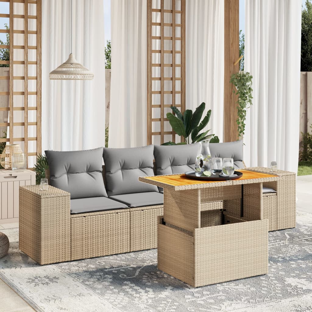 5-delige Loungeset met kussens poly rattan beige is nu te koop bij PeponiXL, paradijselijk wonen!