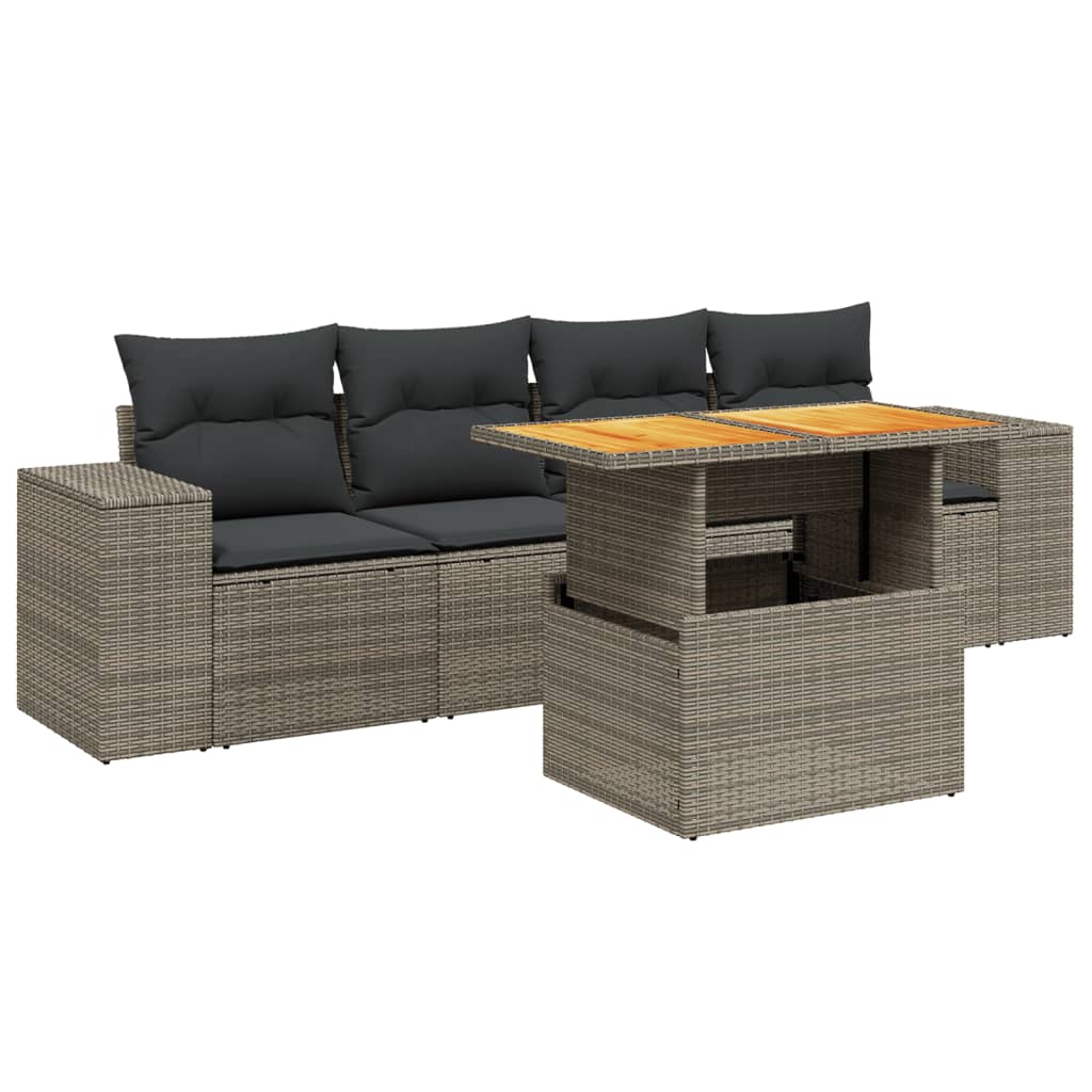 5-delige Loungeset met kussens poly rattan grijs is nu te koop bij PeponiXL, paradijselijk wonen!