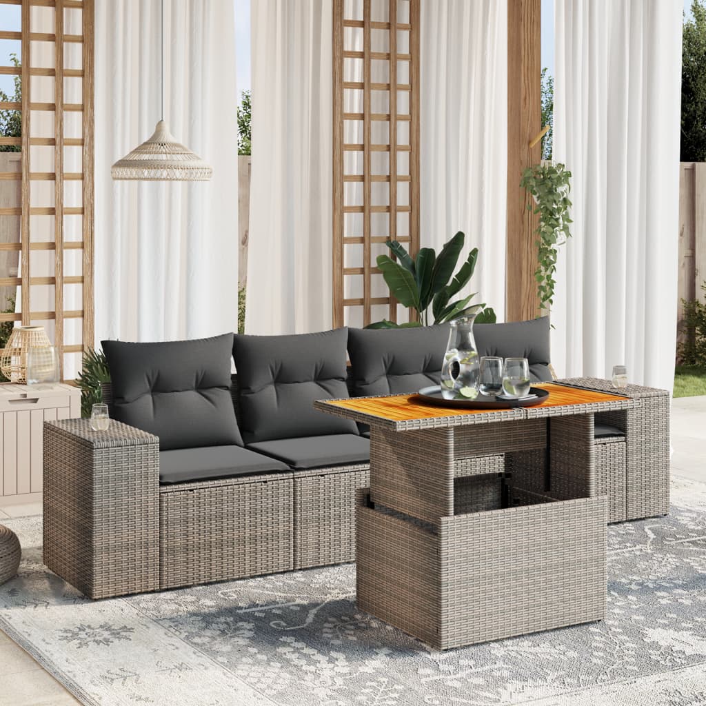 5-delige Loungeset met kussens poly rattan grijs is nu te koop bij PeponiXL, paradijselijk wonen!