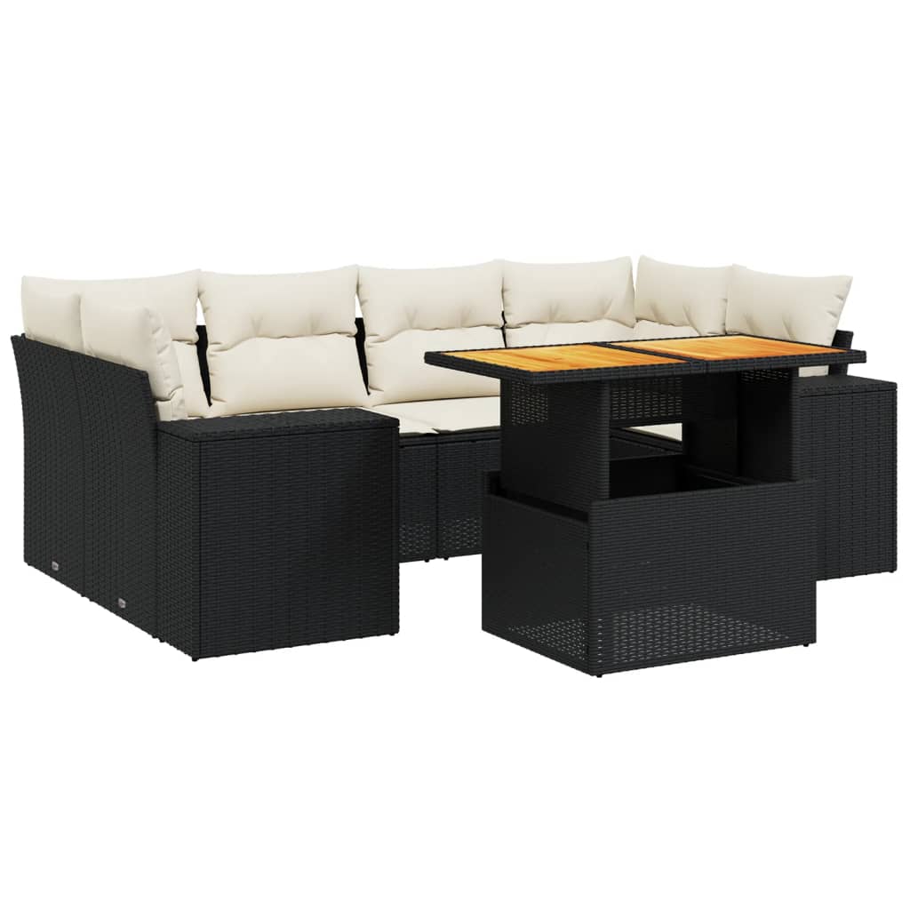 7-delige Loungeset met kussens poly rattan zwart is nu te koop bij PeponiXL, paradijselijk wonen!