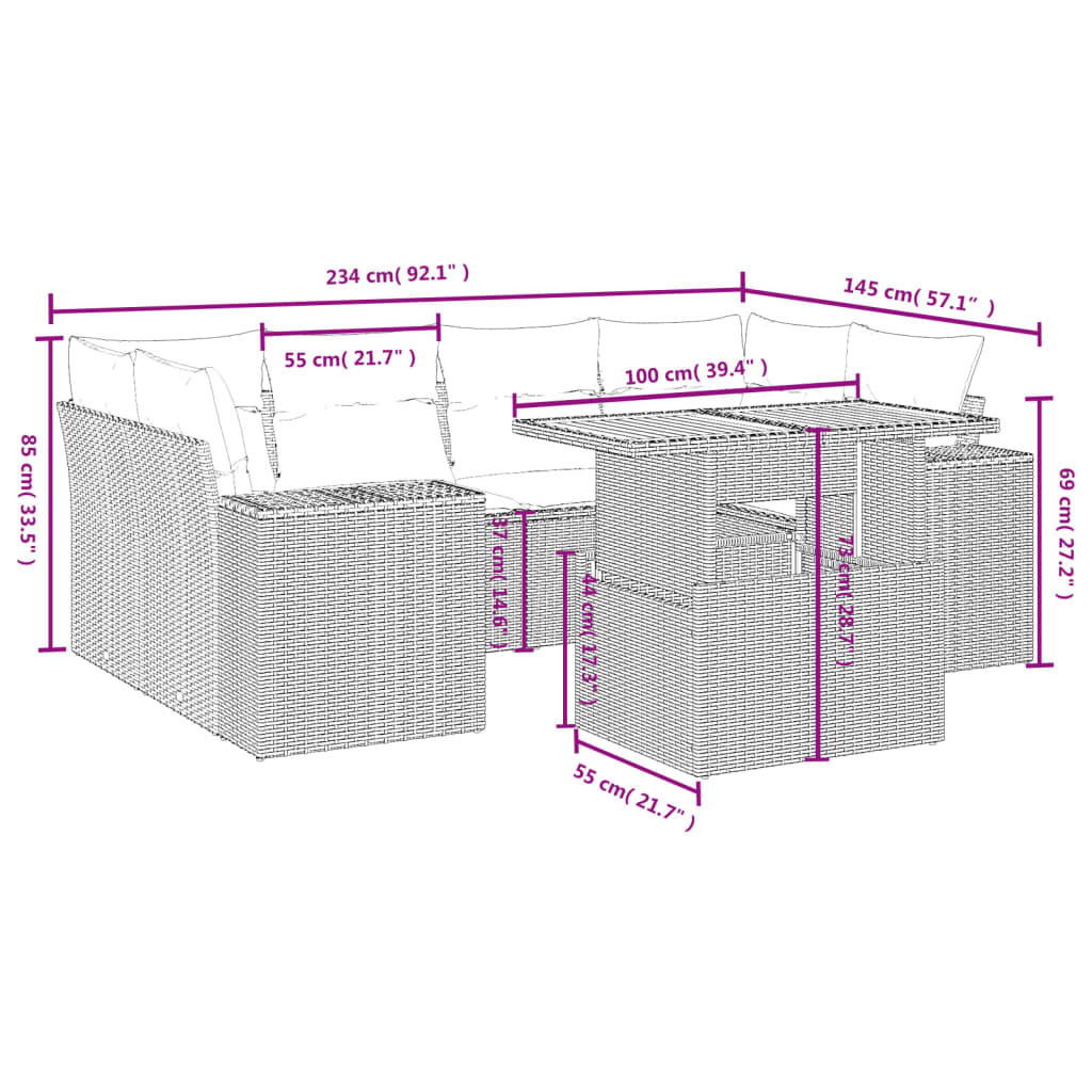 7-delige Loungeset met kussens poly rattan zwart is nu te koop bij PeponiXL, paradijselijk wonen!