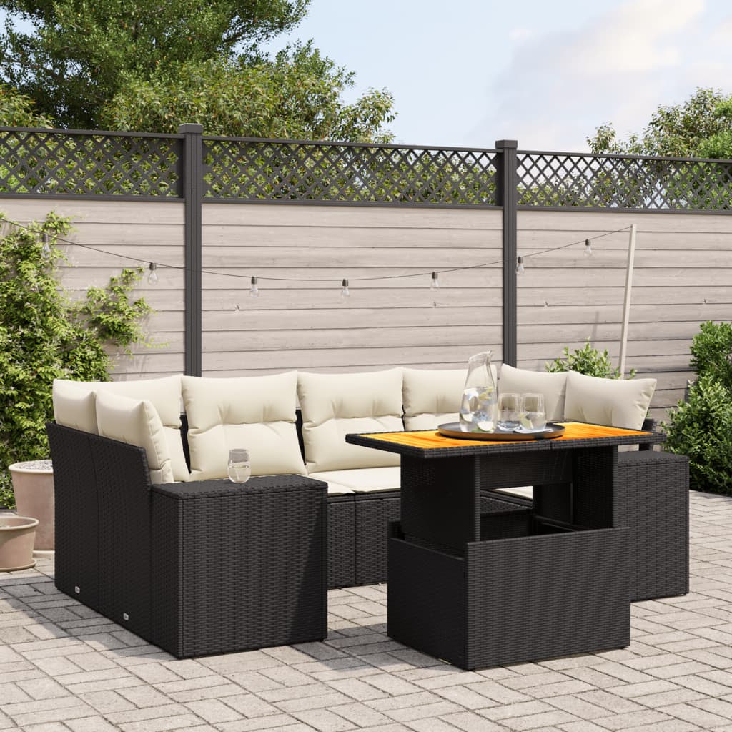 7-delige Loungeset met kussens poly rattan zwart is nu te koop bij PeponiXL, paradijselijk wonen!