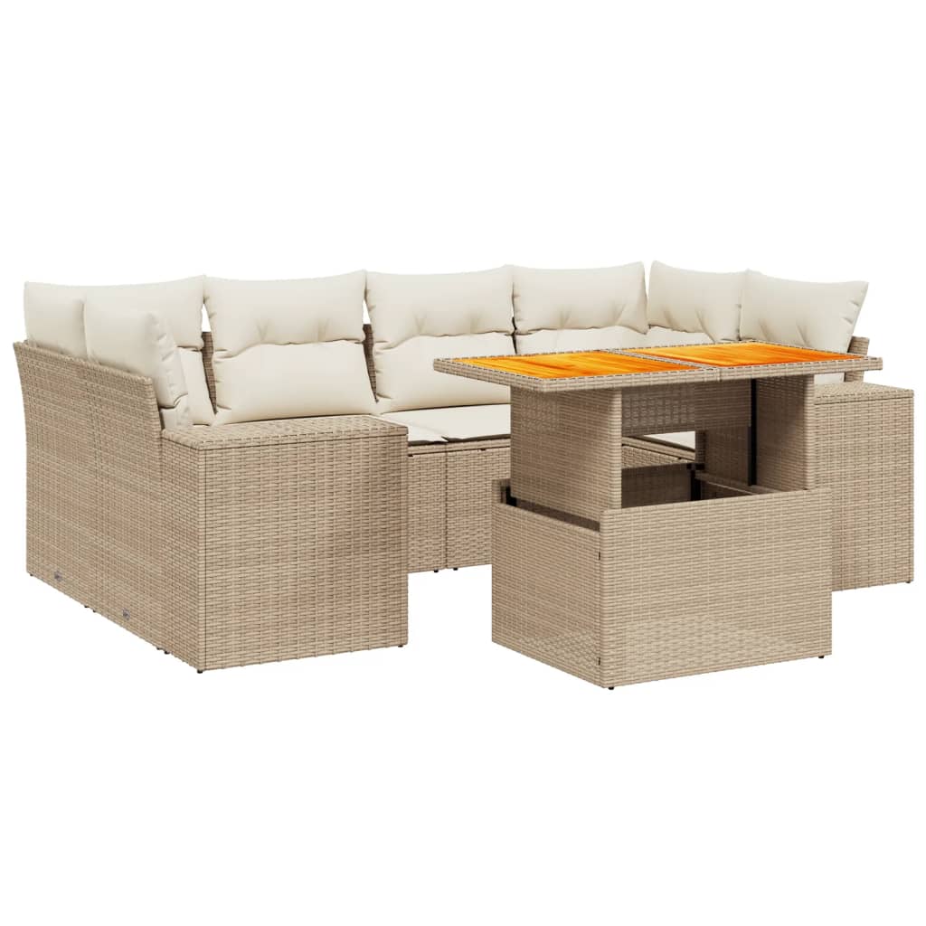 7-delige Loungeset met kussens poly rattan beige is nu te koop bij PeponiXL, paradijselijk wonen!