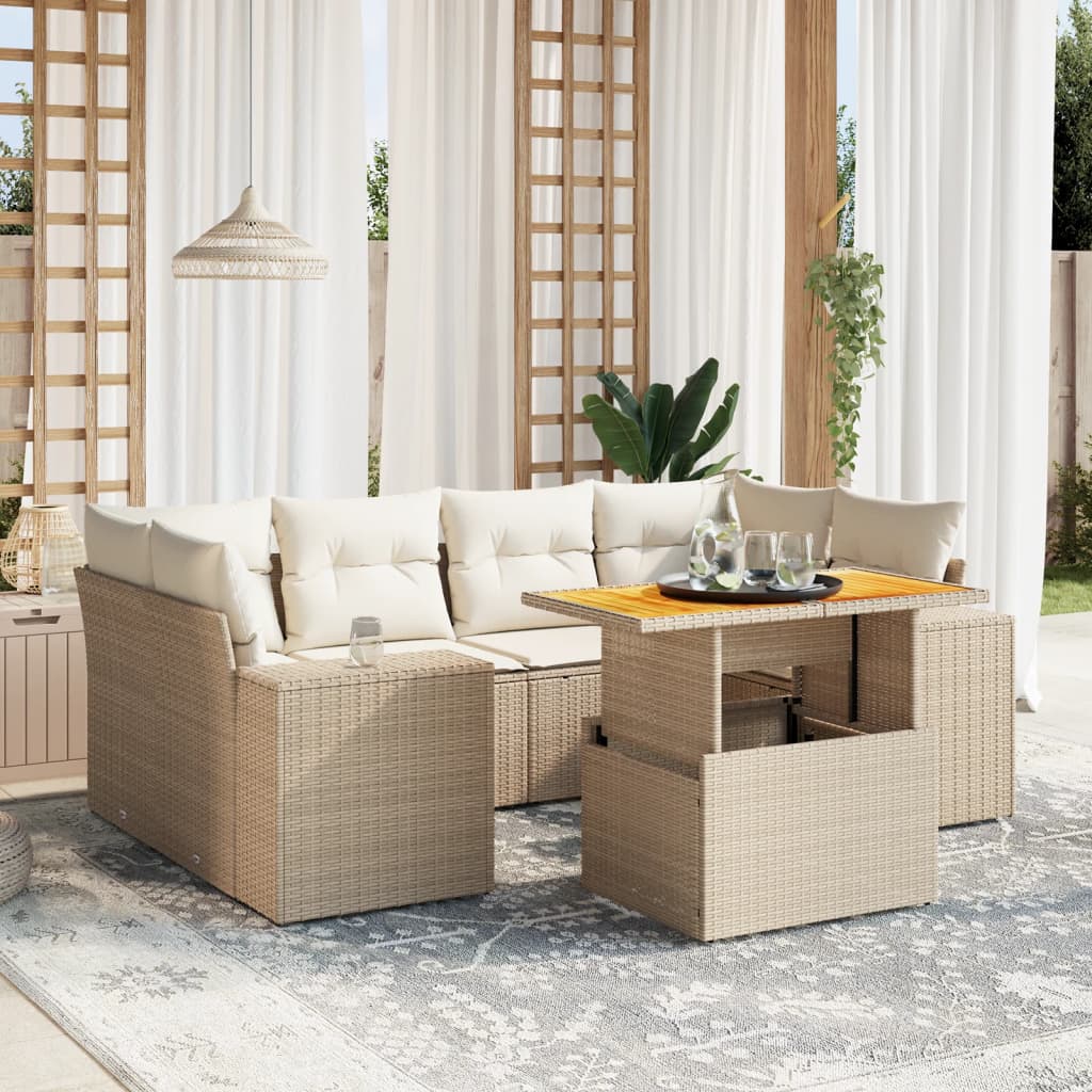 7-delige Loungeset met kussens poly rattan beige is nu te koop bij PeponiXL, paradijselijk wonen!