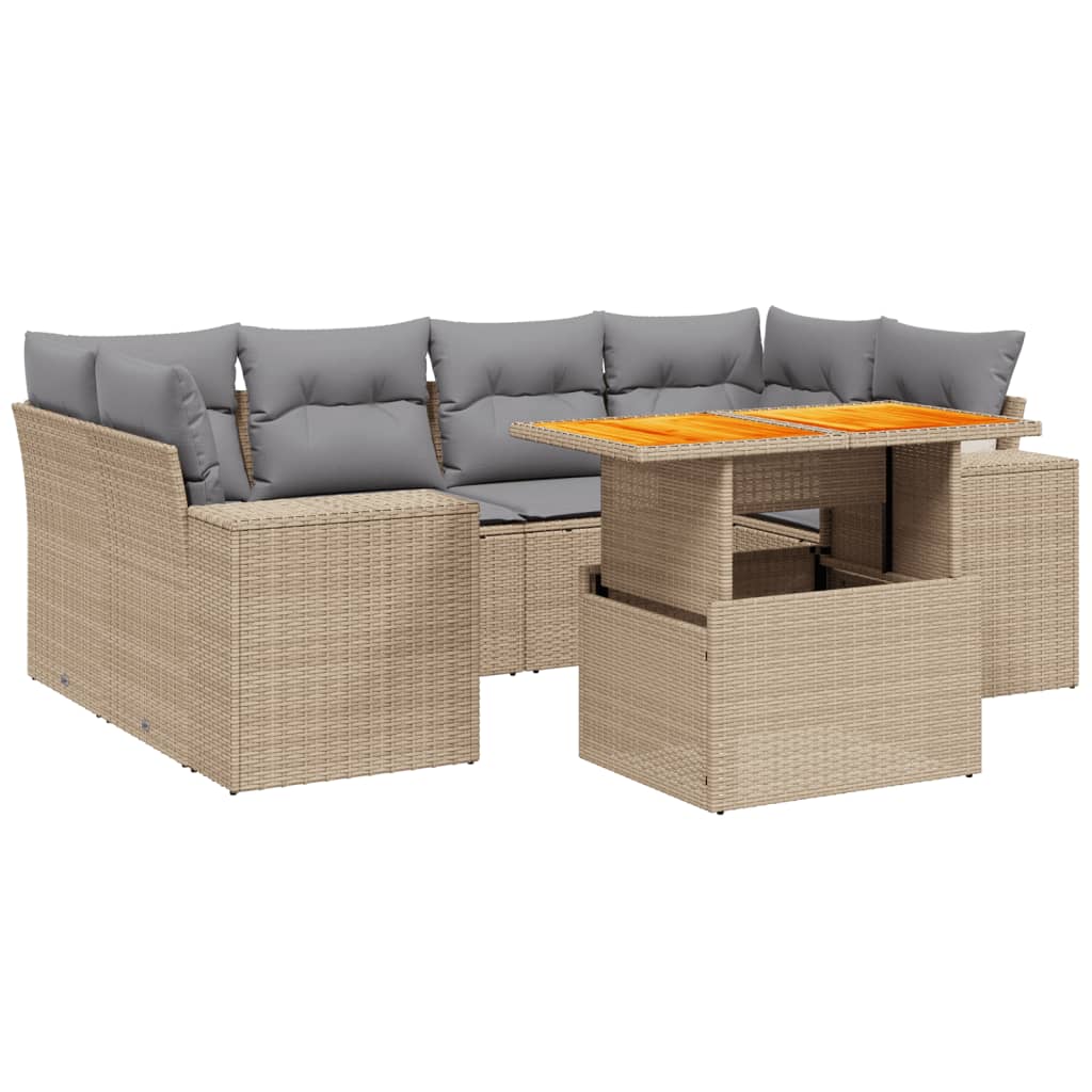 7-delige Loungeset met kussens poly rattan beige is nu te koop bij PeponiXL, paradijselijk wonen!
