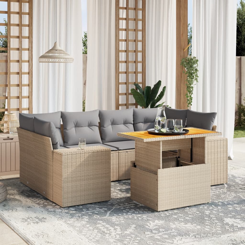 7-delige Loungeset met kussens poly rattan beige is nu te koop bij PeponiXL, paradijselijk wonen!