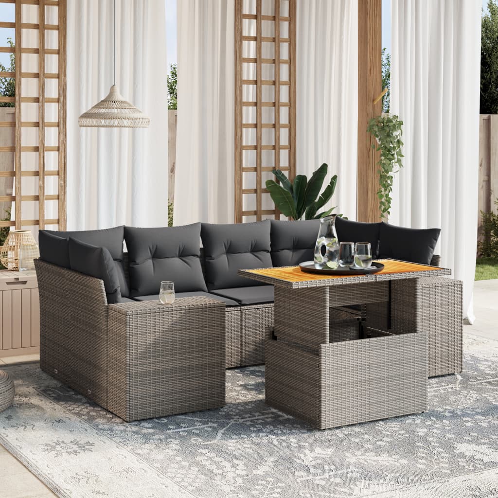 7-delige Loungeset met kussens poly rattan grijs is nu te koop bij PeponiXL, paradijselijk wonen!
