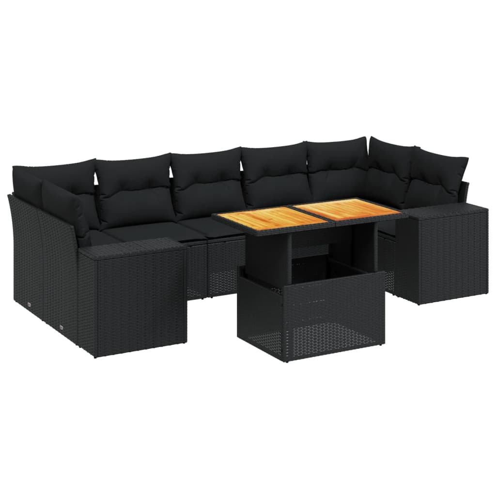8-delige Loungeset met kussens poly rattan zwart is nu te koop bij PeponiXL, paradijselijk wonen!