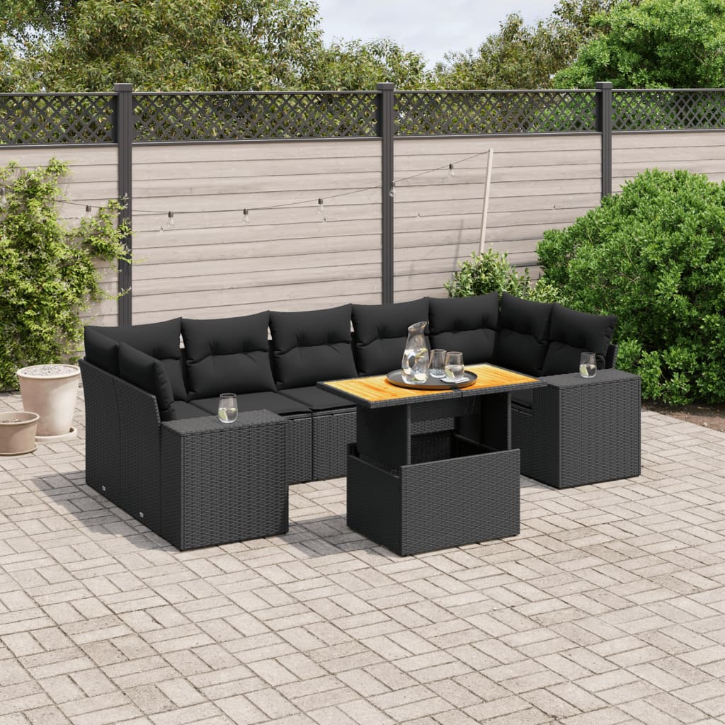 8-delige Loungeset met kussens poly rattan zwart is nu te koop bij PeponiXL, paradijselijk wonen!