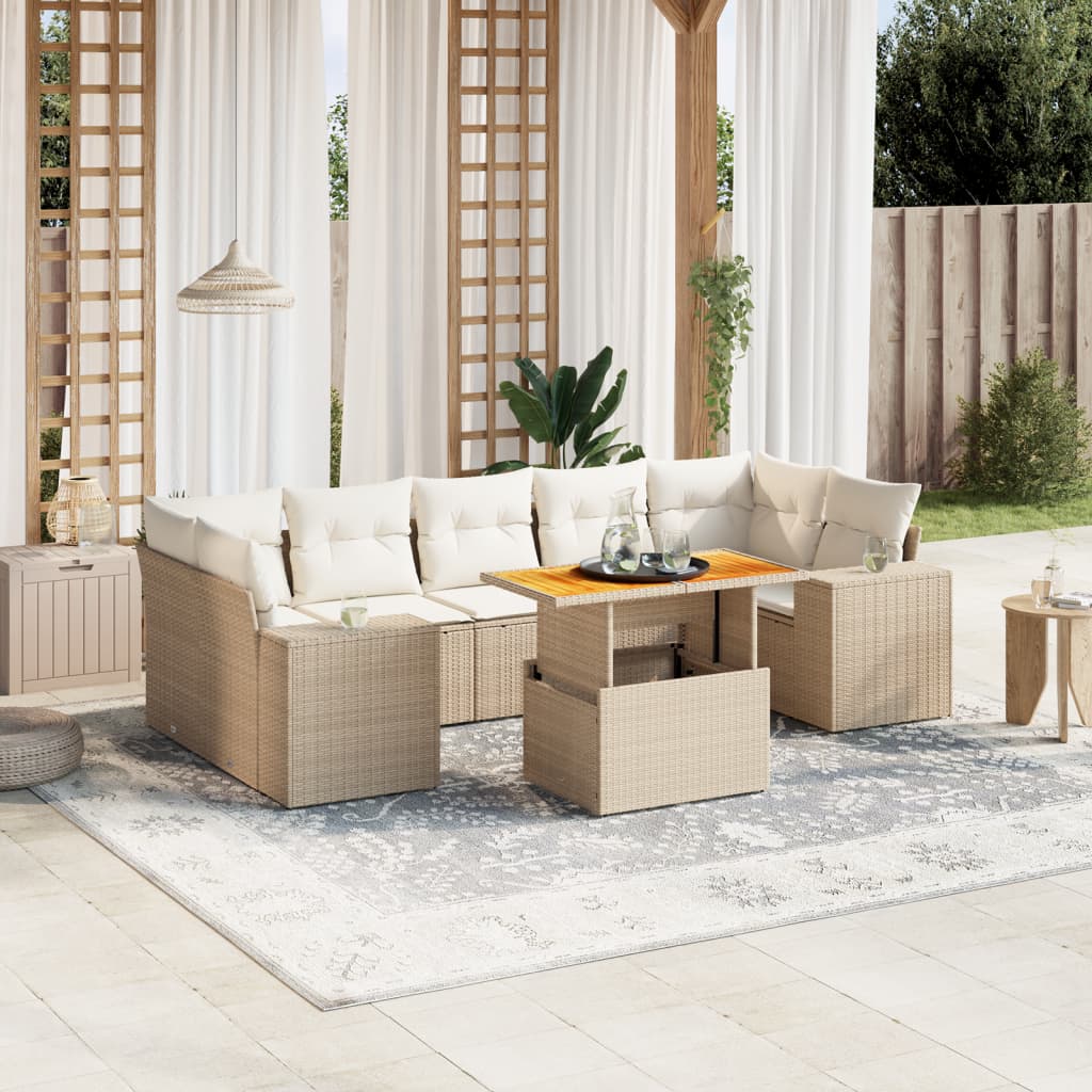 8-delige Loungeset met kussens poly rattan beige is nu te koop bij PeponiXL, paradijselijk wonen!