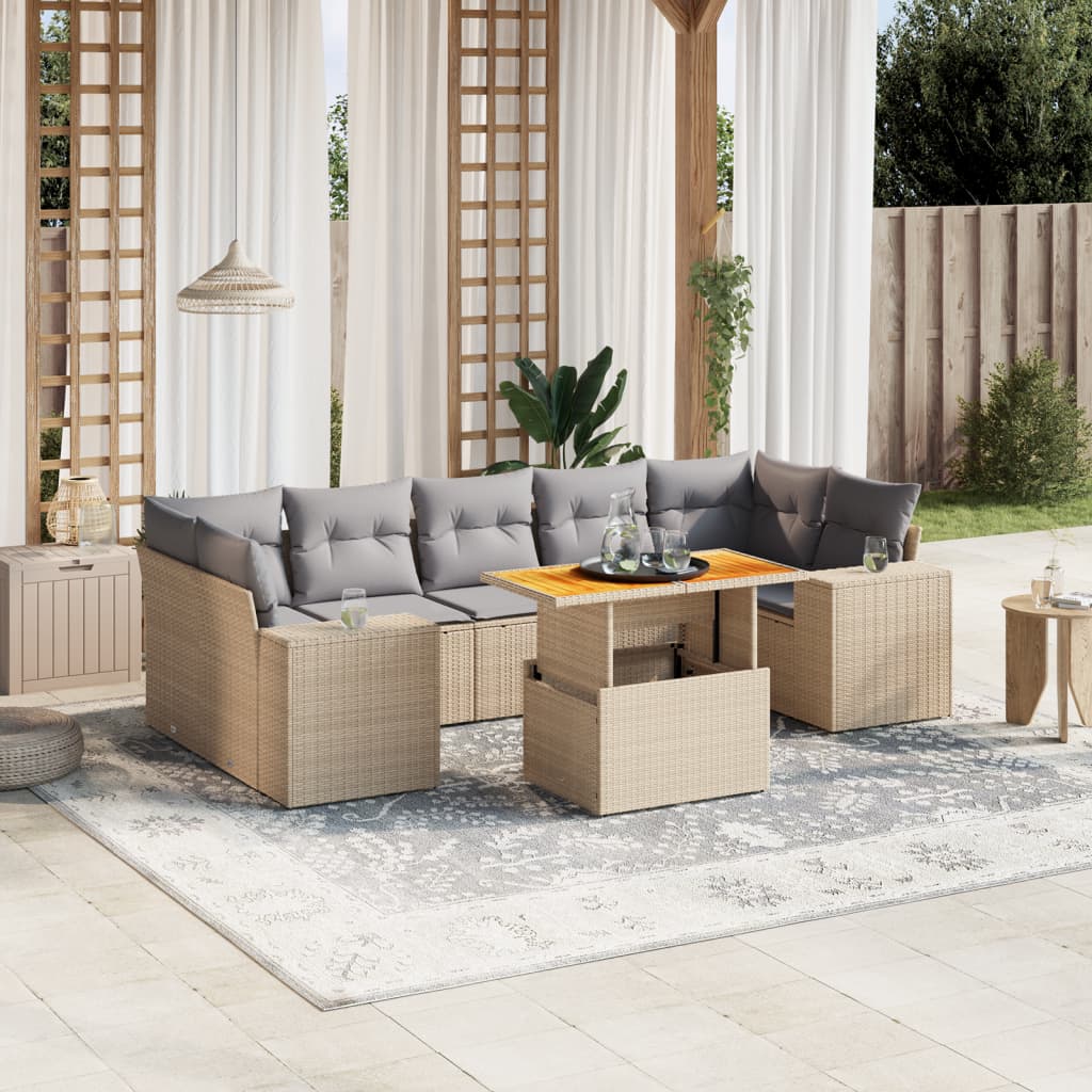 8-delige Loungeset met kussens poly rattan beige is nu te koop bij PeponiXL, paradijselijk wonen!