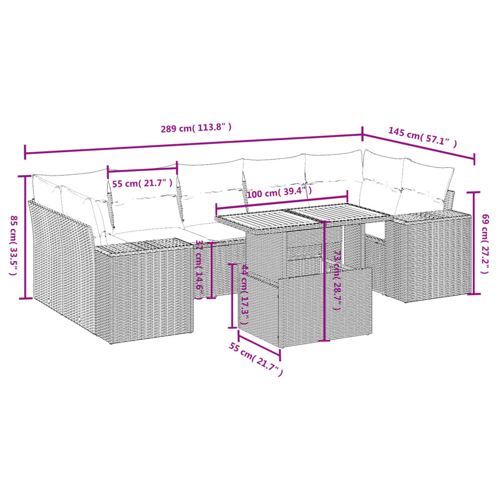8-delige Loungeset met kussens poly rattan grijs is nu te koop bij PeponiXL, paradijselijk wonen!