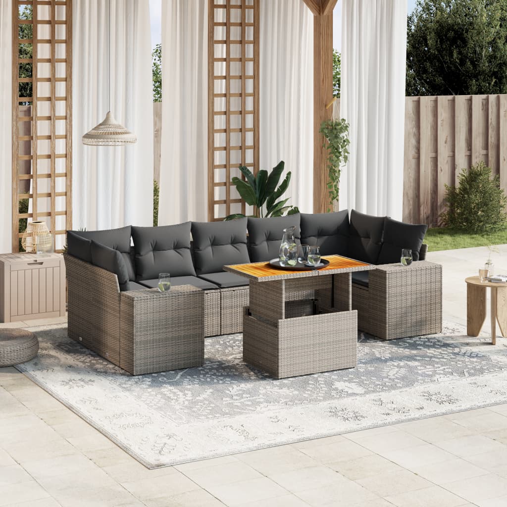8-delige Loungeset met kussens poly rattan grijs is nu te koop bij PeponiXL, paradijselijk wonen!