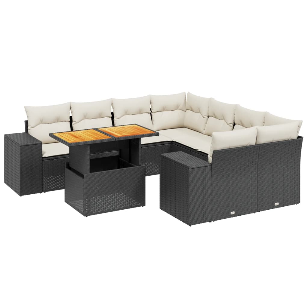 9-delige Loungeset met kussens poly rattan zwart is nu te koop bij PeponiXL, paradijselijk wonen!