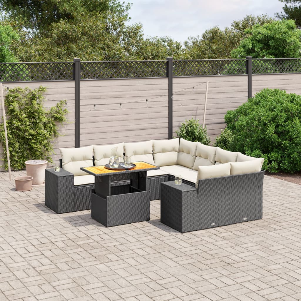 9-delige Loungeset met kussens poly rattan zwart is nu te koop bij PeponiXL, paradijselijk wonen!