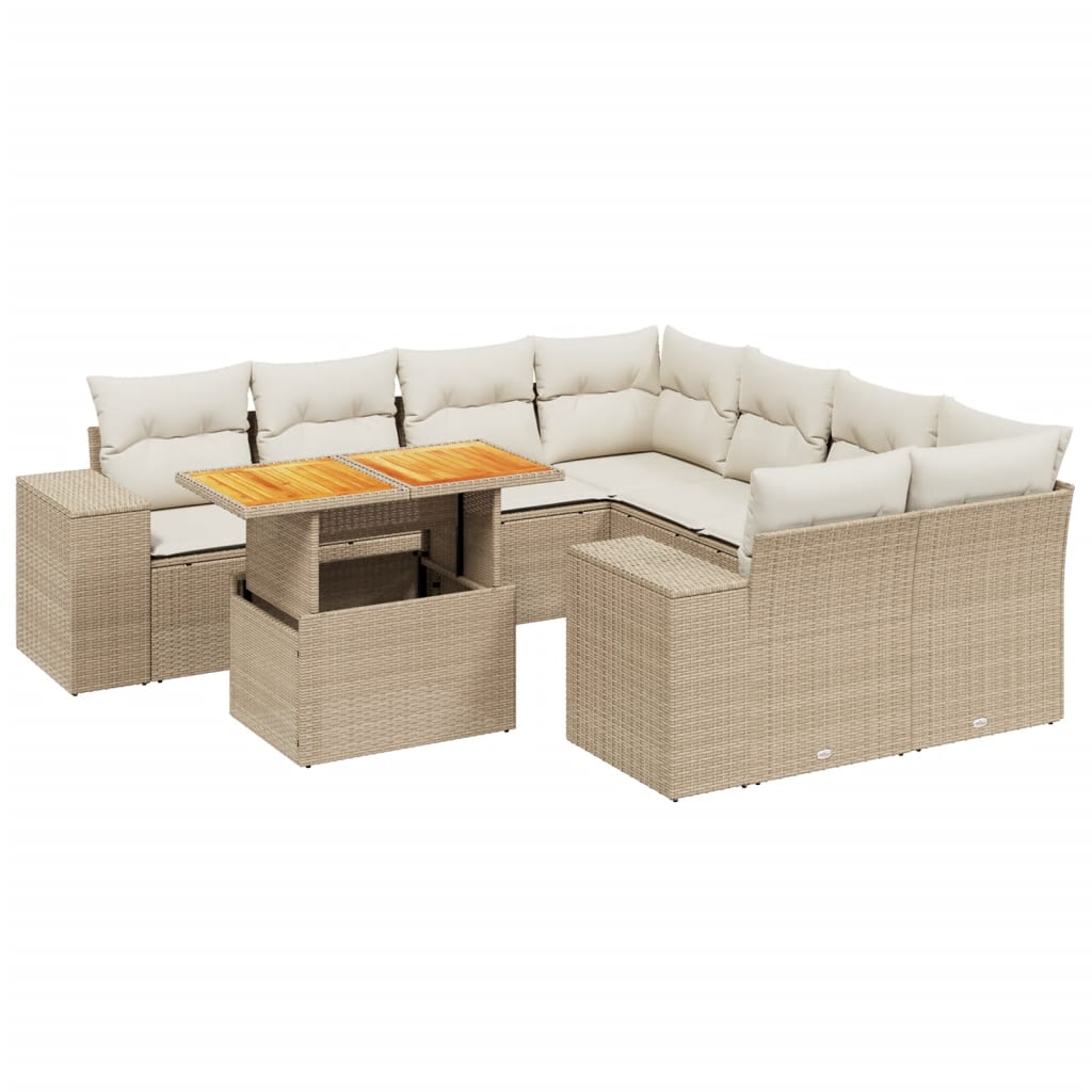 9-delige Loungeset met kussens poly rattan beige is nu te koop bij PeponiXL, paradijselijk wonen!