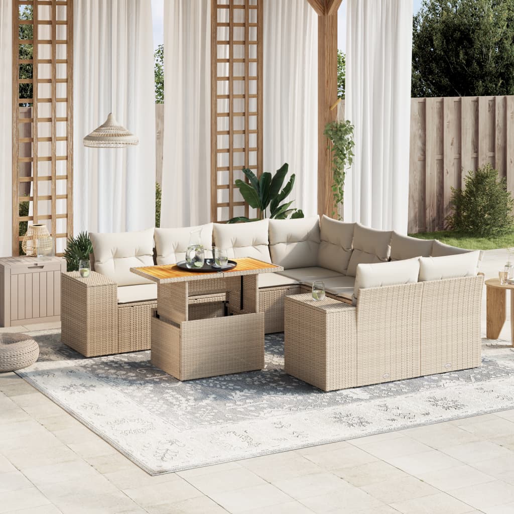 9-delige Loungeset met kussens poly rattan beige is nu te koop bij PeponiXL, paradijselijk wonen!