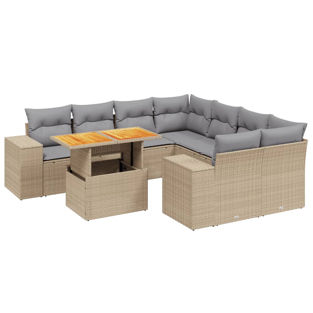 9-delige Loungeset met kussens poly rattan beige is nu te koop bij PeponiXL, paradijselijk wonen!