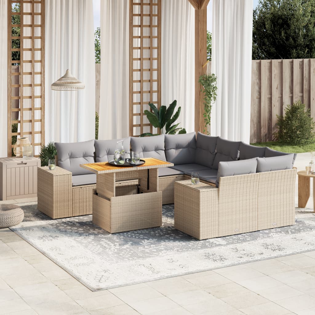 9-delige Loungeset met kussens poly rattan beige is nu te koop bij PeponiXL, paradijselijk wonen!