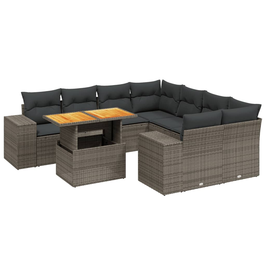 9-delige Loungeset met kussens poly rattan grijs is nu te koop bij PeponiXL, paradijselijk wonen!