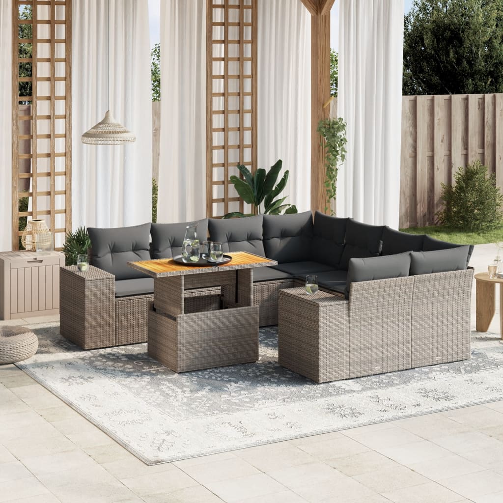 9-delige Loungeset met kussens poly rattan grijs is nu te koop bij PeponiXL, paradijselijk wonen!