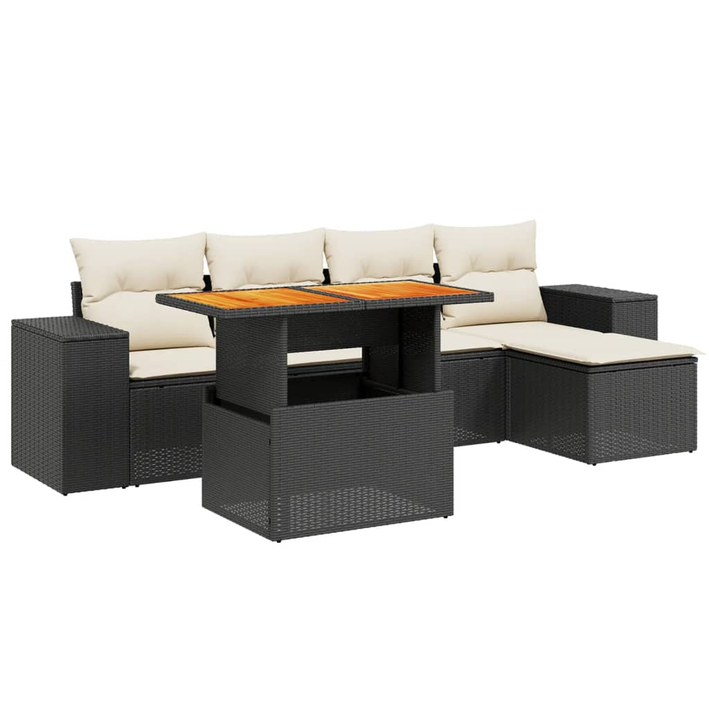 6-delige Loungeset met kussens poly rattan zwart is nu te koop bij PeponiXL, paradijselijk wonen!