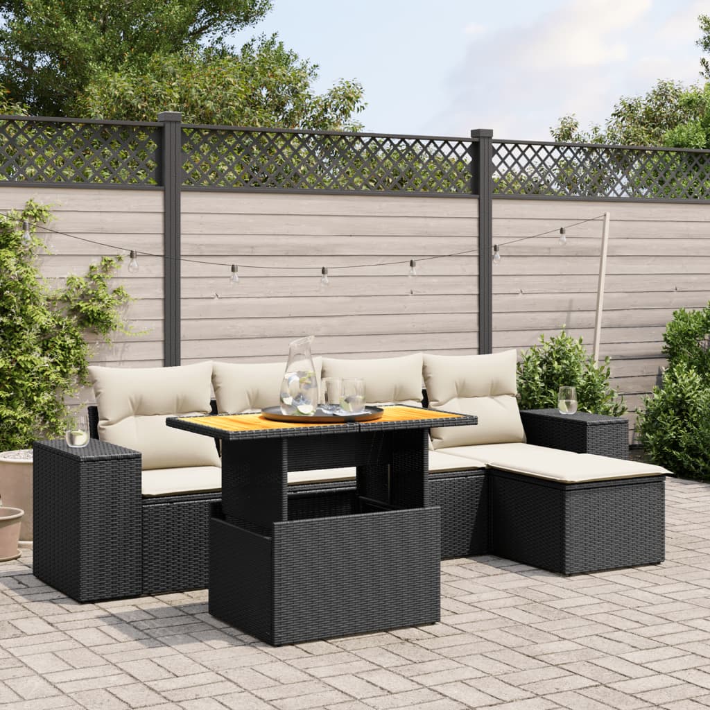 6-delige Loungeset met kussens poly rattan zwart is nu te koop bij PeponiXL, paradijselijk wonen!
