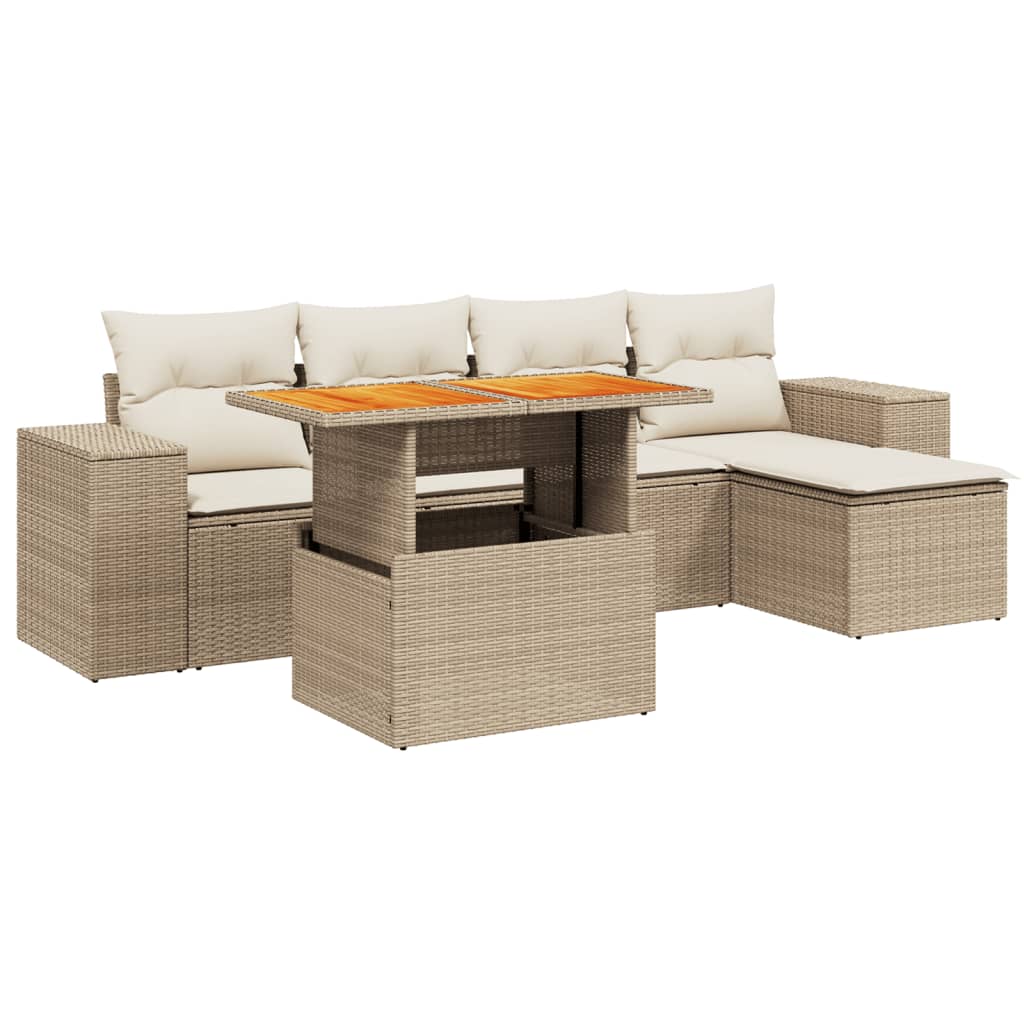 6-delige Loungeset met kussens poly rattan beige is nu te koop bij PeponiXL, paradijselijk wonen!