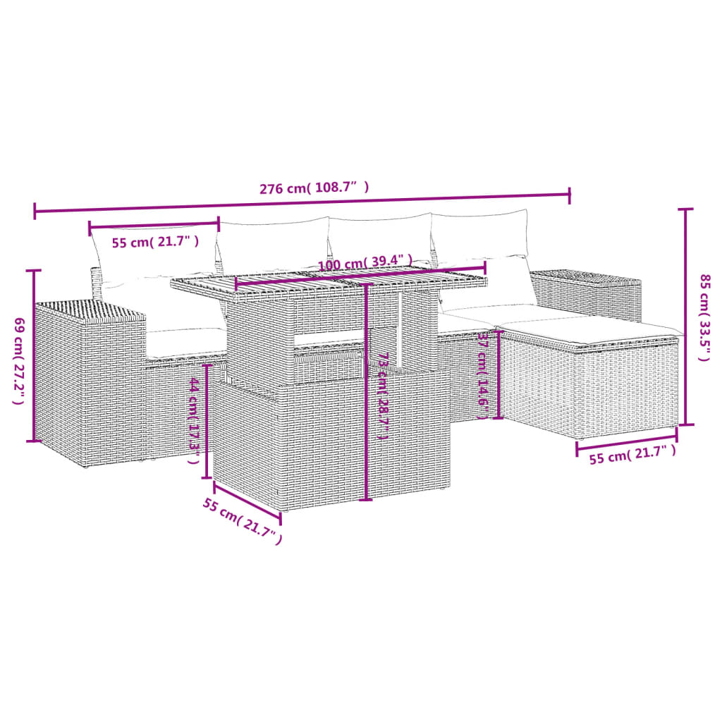 6-delige Loungeset met kussens poly rattan beige is nu te koop bij PeponiXL, paradijselijk wonen!