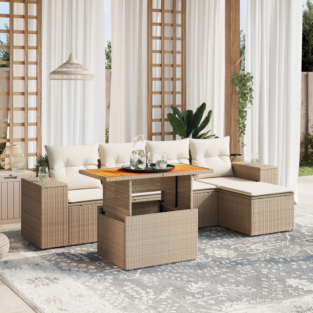 6-delige Loungeset met kussens poly rattan beige is nu te koop bij PeponiXL, paradijselijk wonen!