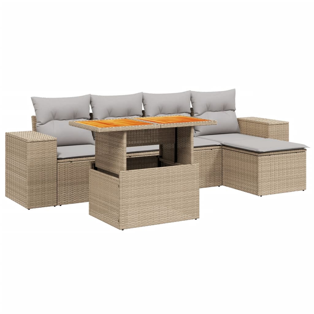 6-delige Loungeset met kussens poly rattan beige is nu te koop bij PeponiXL, paradijselijk wonen!