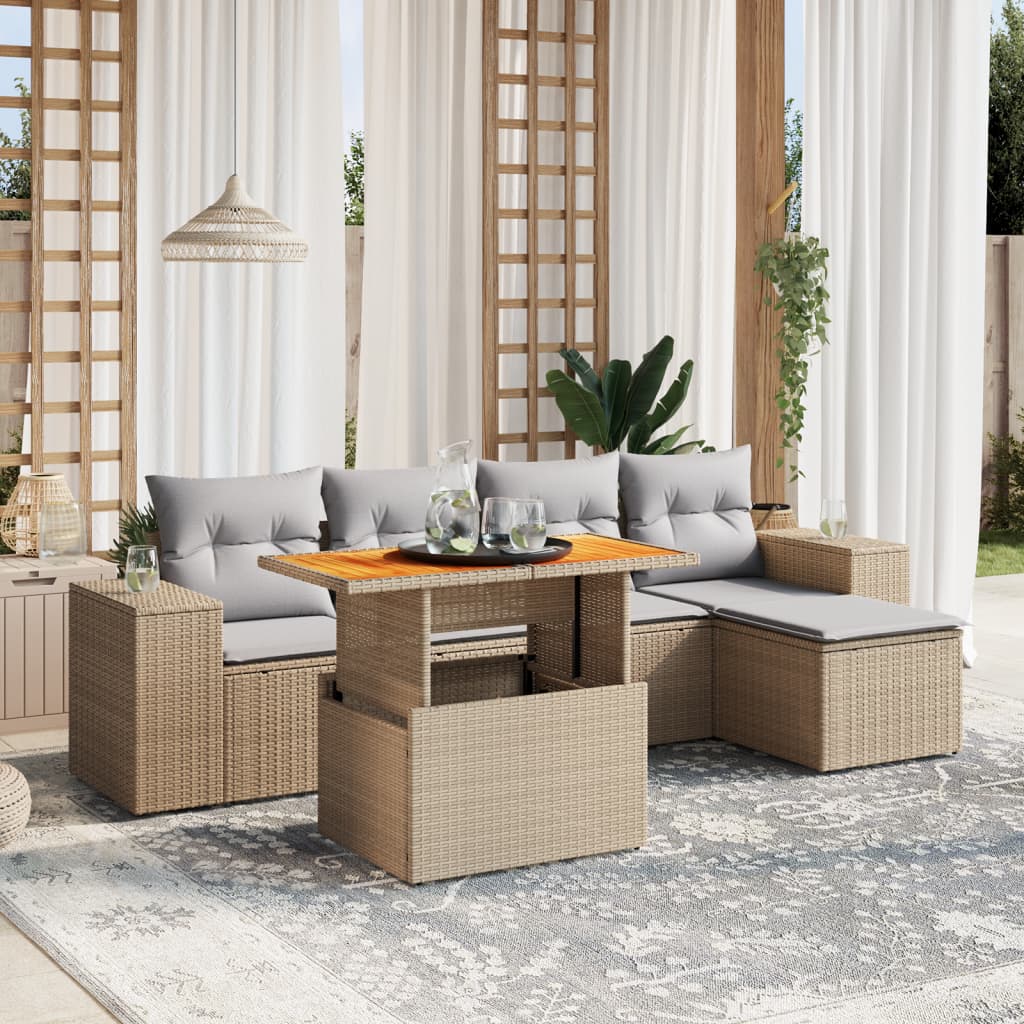 6-delige Loungeset met kussens poly rattan beige is nu te koop bij PeponiXL, paradijselijk wonen!