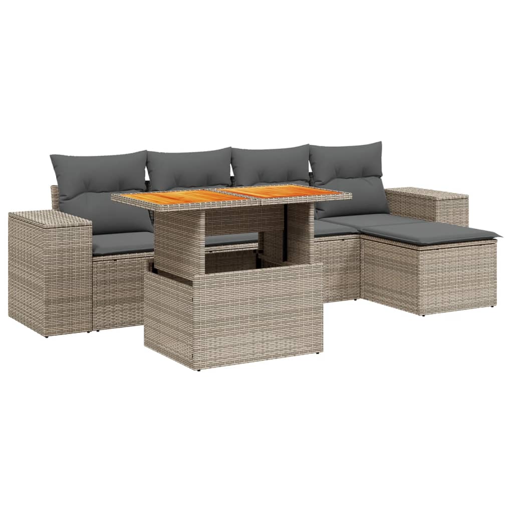 6-delige Loungeset met kussens poly rattan grijs is nu te koop bij PeponiXL, paradijselijk wonen!