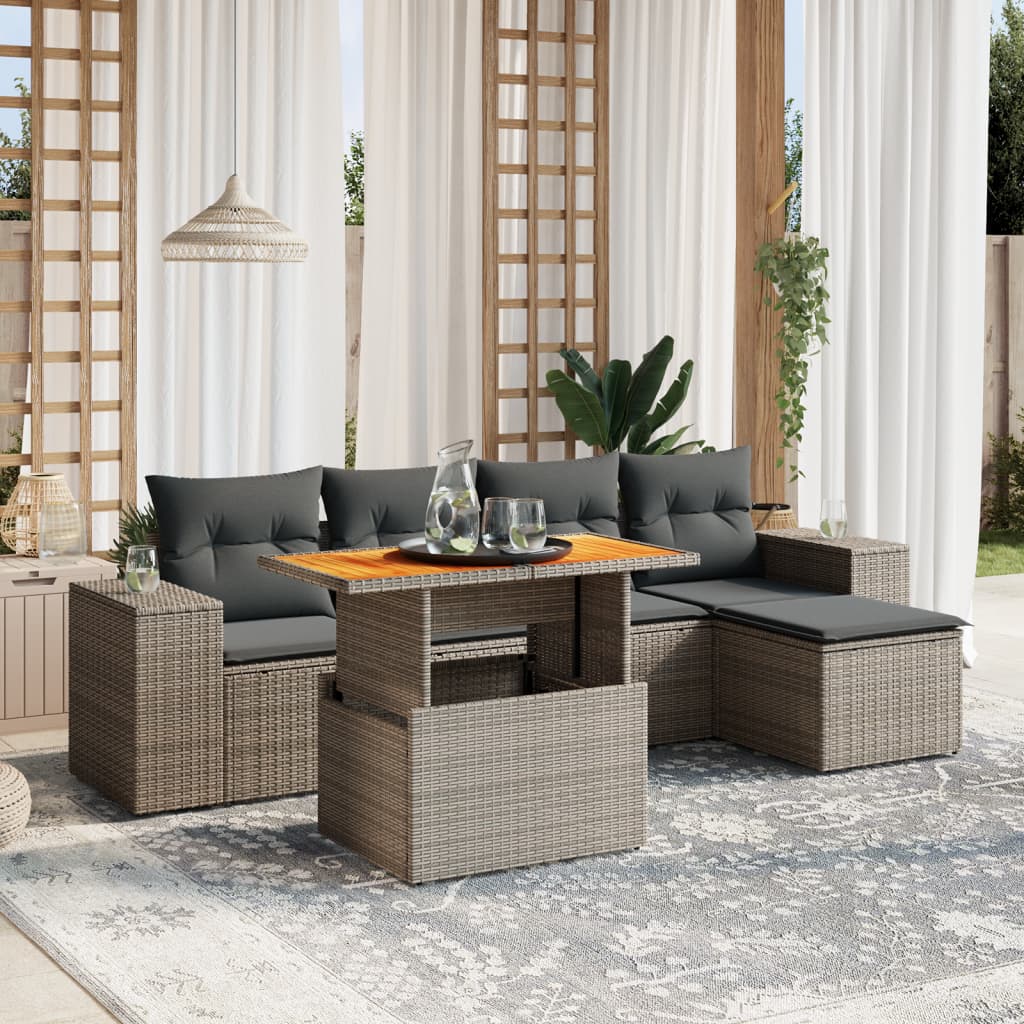 6-delige Loungeset met kussens poly rattan grijs is nu te koop bij PeponiXL, paradijselijk wonen!