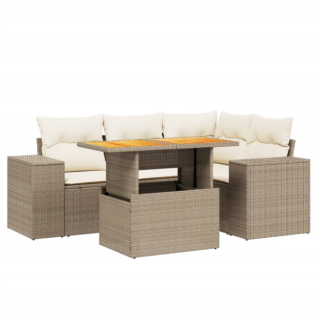 5-delige Loungeset met kussens poly rattan beige is nu te koop bij PeponiXL, paradijselijk wonen!