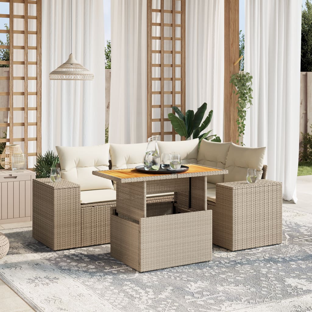 5-delige Loungeset met kussens poly rattan beige is nu te koop bij PeponiXL, paradijselijk wonen!