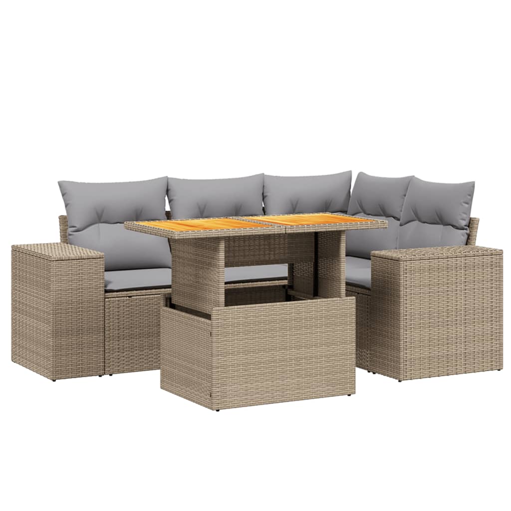5-delige Loungeset met kussens poly rattan beige is nu te koop bij PeponiXL, paradijselijk wonen!