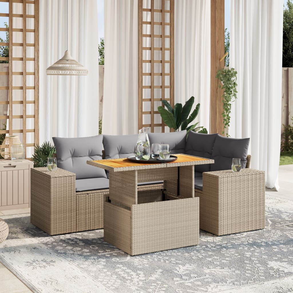 5-delige Loungeset met kussens poly rattan beige is nu te koop bij PeponiXL, paradijselijk wonen!