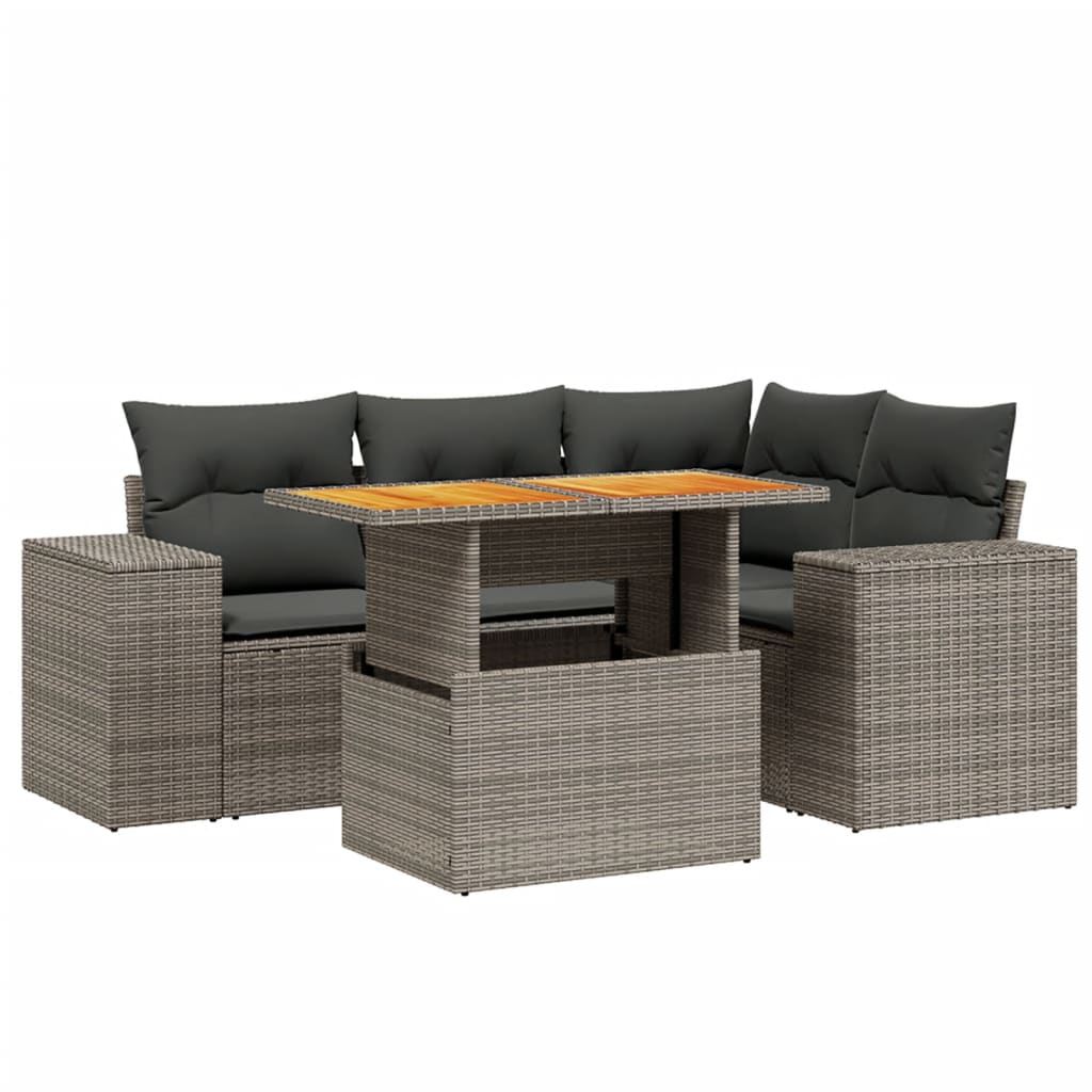 5-delige Loungeset met kussens poly rattan grijs is nu te koop bij PeponiXL, paradijselijk wonen!