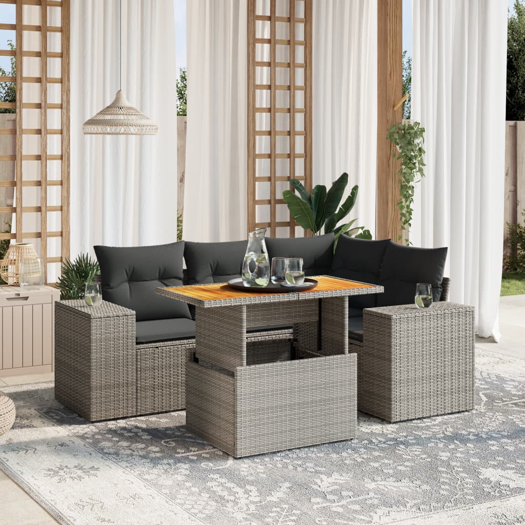 5-delige Loungeset met kussens poly rattan grijs is nu te koop bij PeponiXL, paradijselijk wonen!