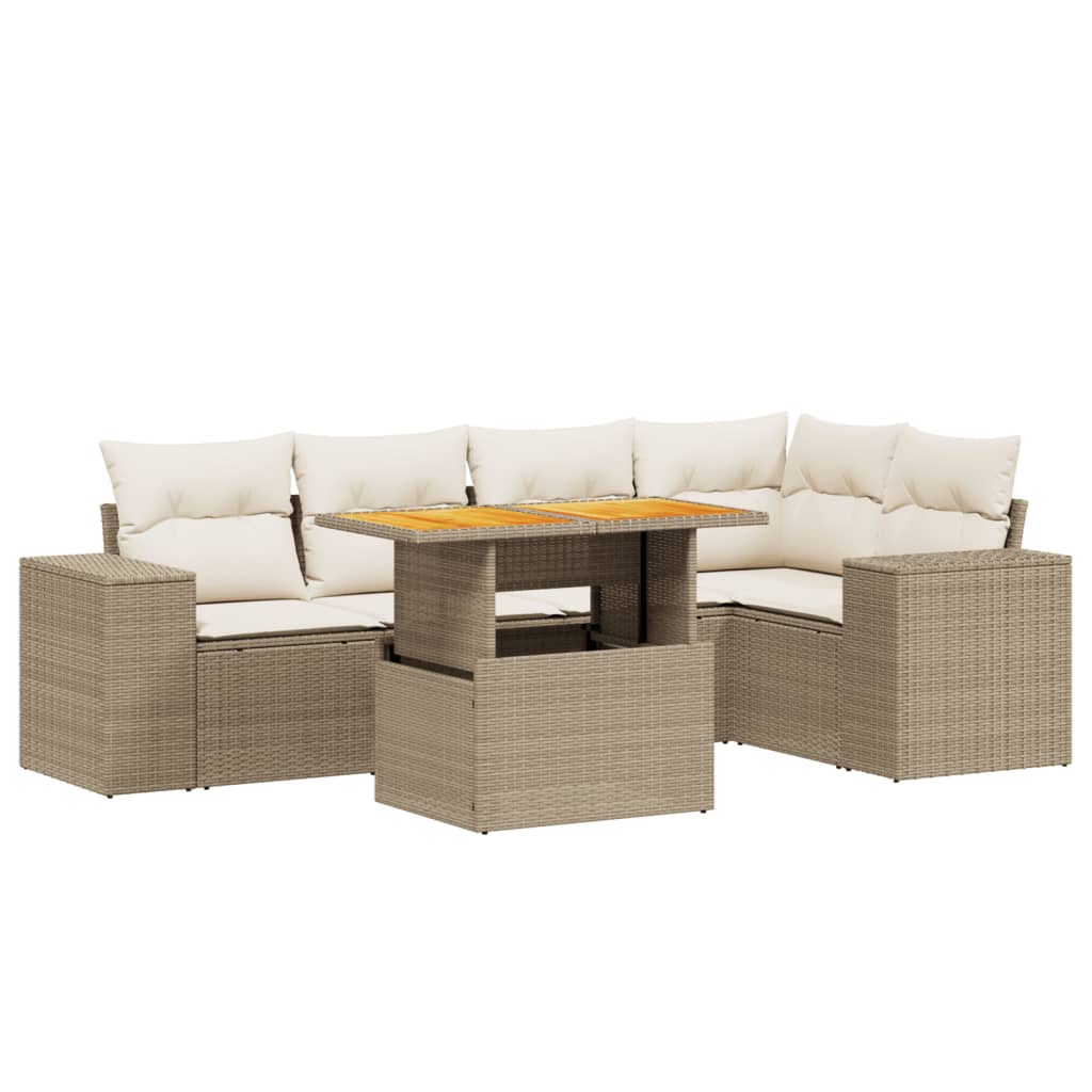 6-delige Loungeset met kussens poly rattan beige is nu te koop bij PeponiXL, paradijselijk wonen!